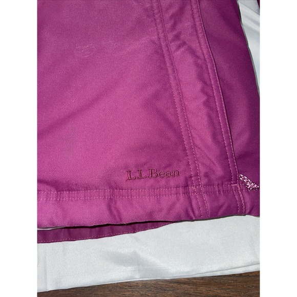 LL Bean Parka Jacket Women's XL Goose Down Gore-Tex Hooded Purple Fur Coat - Picture 5 of 7